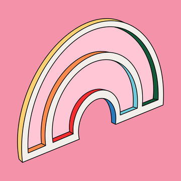 3D Vector Minimalist Soft Pastel Pink Rainbow Arch. Retro Geometric Vintage Abstract Icon 