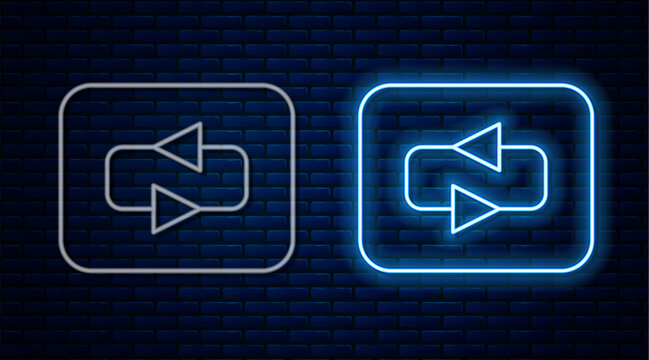 Glowing neon line Repeat button icon isolated on brick wall background. Vector