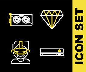Set line Diamond, Video game console, Virtual reality glasses and graphic card icon. Vector © vector_v