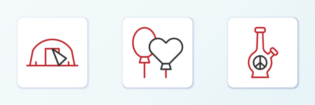 Set line Bong, Tourist tent and Balloons icon. Vector