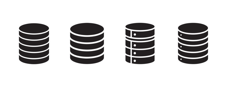 cylindrical database server icons with white lines on white background  representing data storage and technology