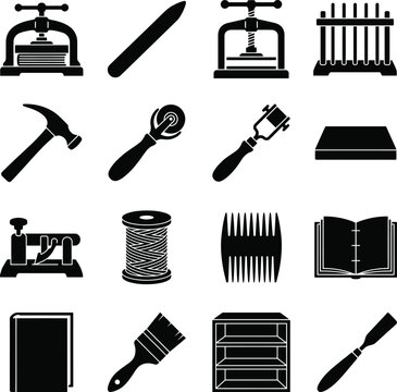 Craft and bookbinding tools icons.