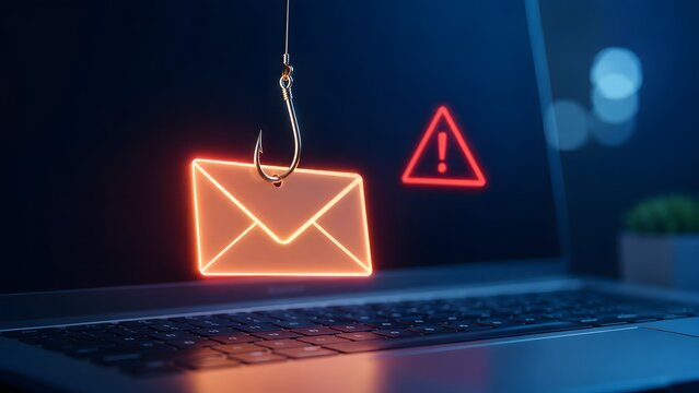 Email phishing hook concept on laptop keyboard