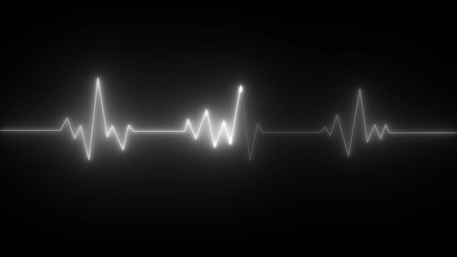 Glowing neon heart beat icon animation on black background. Heartbeat monitor EKG line monitor showing heart pulse