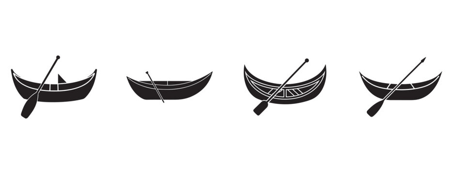  rowing boats with oars on white background in various positions and designs  boats with oars on white background