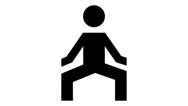 Black icon of a person doing a sumo squat exercise, isolated on white background. Perfect for fitness apps, gym guides,
