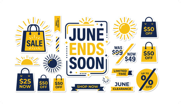 Colorful summer sale banner with shopping bags and discounts.