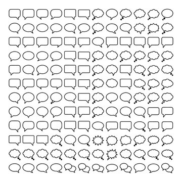 Large collection of speech bubbles and thought balloons outline icons with dialogue communication balloons conversation collection thinking illustration