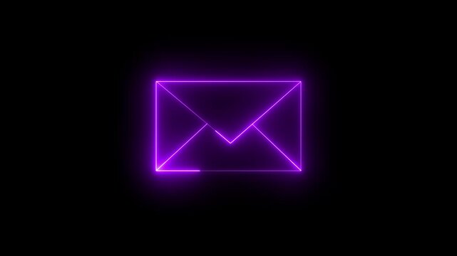 neon glowing email envelope icon appearing on black background, digital message concept
