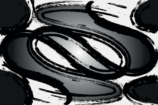 Black and white abstract elliptical graphic design pattern with abstract