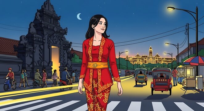Woman in Kebaya at Night.