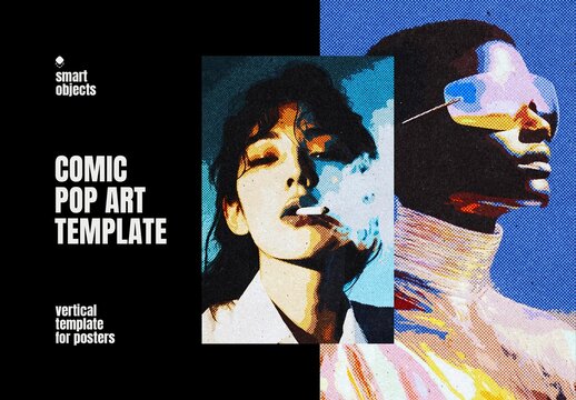 Vertical Comic Pop Art Photo Effect For Poster And Print Design