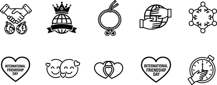 International Friendship Day illustrations with hearts and hands