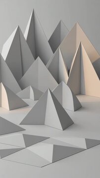 Abstract low poly animation with transforming polygonal shapes moving in a futuristic, minimalistic landscape, creating a seamless and satisfying geometric motion loop