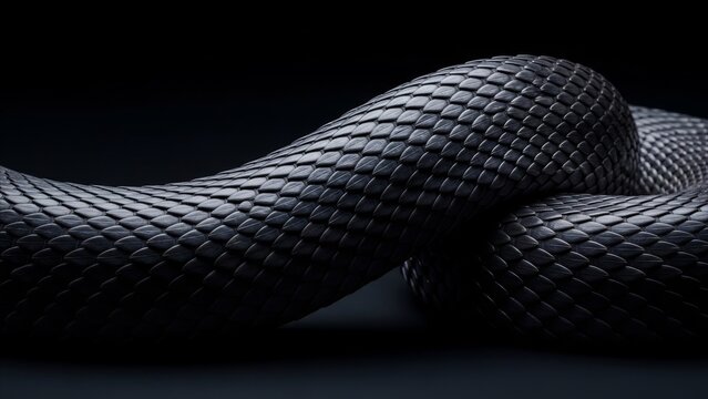 Animal - Close Up Black Snake Scales Texture Coiled Body Dark Background Dramatic Lighting Detail