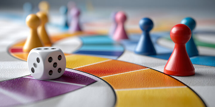 Board Game with Colorful Path and Multiple Dice