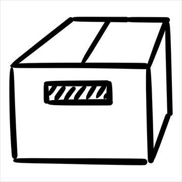 Closed cardboard box doodle style, perfect for packaging, moving, or delivery concepts.