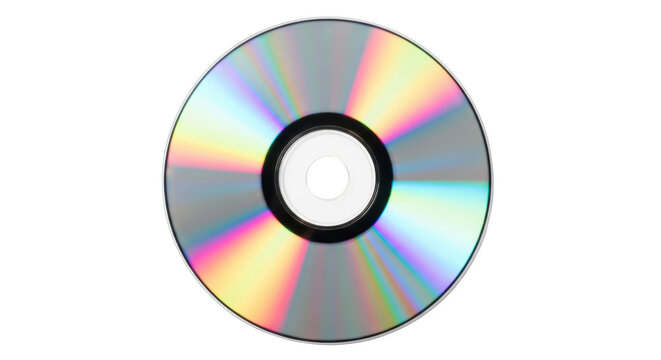 Shiny optical disc with iridescent rainbow reflection isolated on transparent background