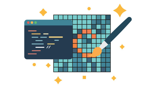 Web Development and Digital Pixel Art Design Concept