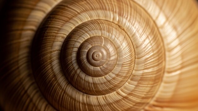 Nature - Close Up Macro View of Snail Shell Spiral Pattern Showing Golden Brown Fibonacci Texture