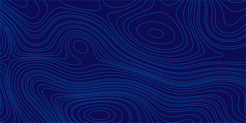 Blue topographic map background with abstract wavy contour lines representing geographic terrain and elevation grid. An abstract vector background, light blue topographic contour lines on dark blue  © Creative Arts