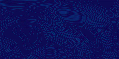 Blue topographic map background with abstract wavy contour lines representing geographic terrain and elevation grid. An abstract vector background, light blue topographic contour lines on dark blue  © Creative Arts
