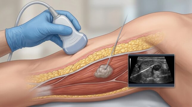 Ultrasound-guided biopsy of a thyroid nodule for diagnostic purposes
