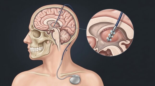 Deep brain stimulation implant placement in the human brain for neurological treatment