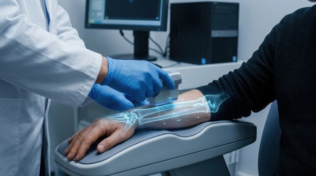 Doctor uses advanced technology to scan patient's arm bones with holographic display