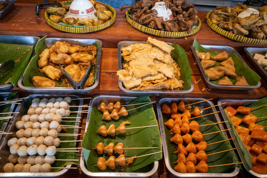 Various kinds of vegetables and traditional side Indonesian food dishes ready to eat