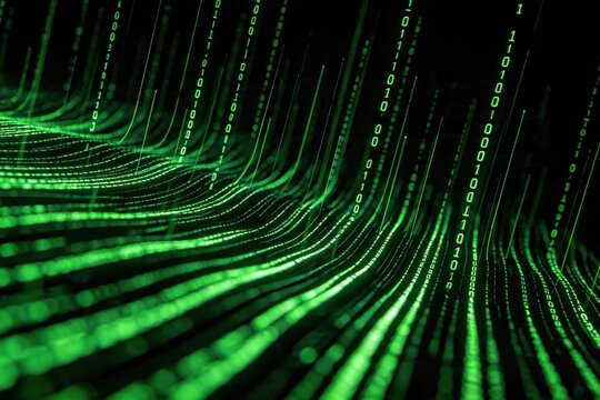 Green Matrix Code Digital Data Stream Dark Tech Background