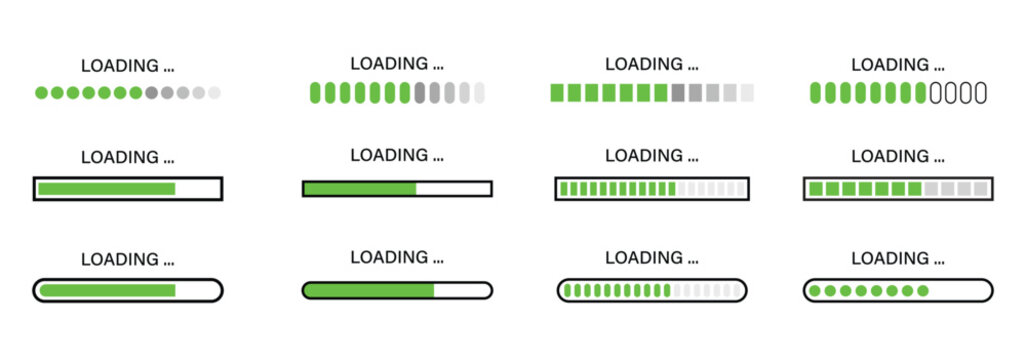 Loading Progress Bar, Spinner and Hourglass Icon Set With Circular Status Indicators, Waiting Symbols and Loading Screen Design for Web UI and Mobile App Interfaces