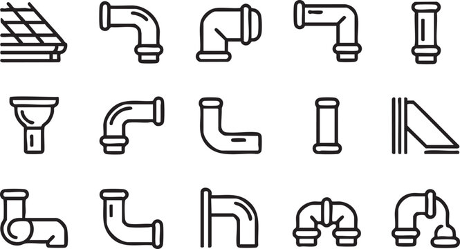 Plumbing Vector Icons with Connectors, Roof Gutter and Drain Elements