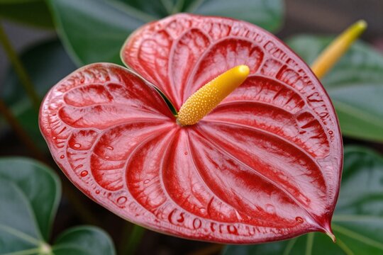 A red flower with a yellow center in a garden