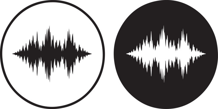 Audio waveform graphic elements in circular frames with waveform frequency amplitude vibration