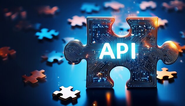 api puzzle pieces an artistic representation of api integration using puzzle pieces that glow with embedded circuit board patterns