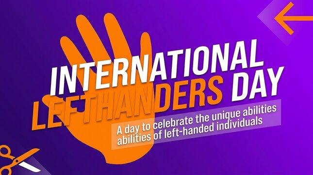 Colorful international lefthanders day celebration poster with hand graphic and inspiring message for unique abilities awareness