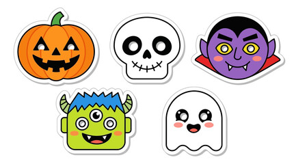 Fototapeta premium Cute Halloween Characters Collection Pumpkin Ghost Monster Vampire Skull Stickers