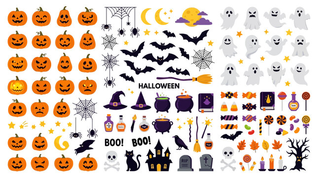 Halloween Icons Collection Featuring Pumpkins Ghosts Bats Spiders and More