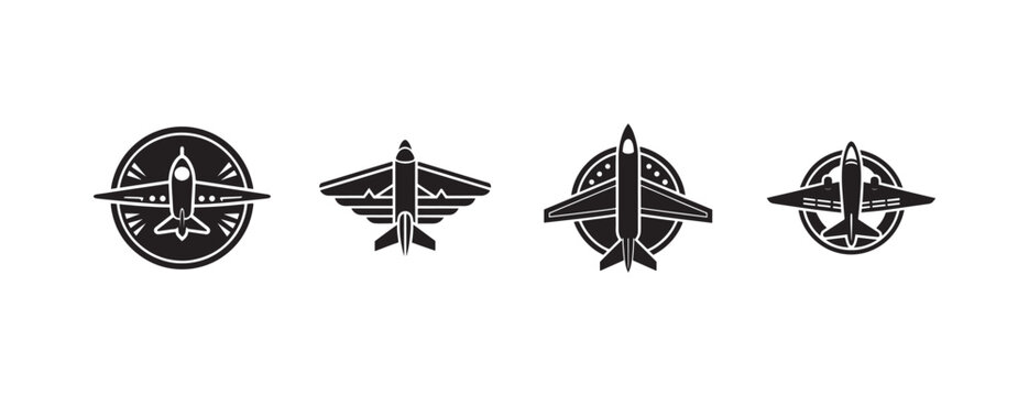 Airplane travel icons with various designs and circular shapes for aviation and transportation themes  isolated on white background