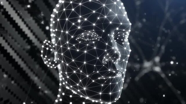 人間の顔をマッピングする高度なニューラルネットワークインターフェースのクローズアップ