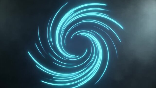 濃いステージスモークの中を螺旋状に急速に進むシアンブルーの光の軌跡
