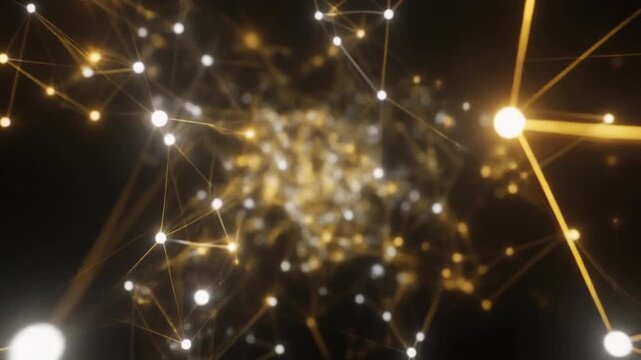 複雑なデータを表す白と金の光るノードが接続する動的な散布図グラフ