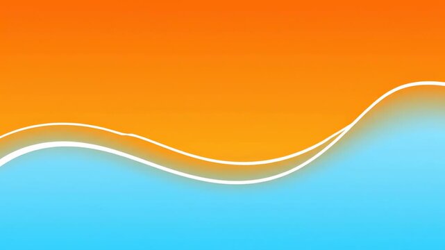Gradient background with a flowing white line separating orange and blue