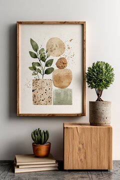 Minimalist Botanical Wall Art with Scandinavian Interior Styling and Natural Wooden Decor, Minimalist Botanical Wall Art for Modern Home Design, Neutral Aesthetic Living Space and Contemporary