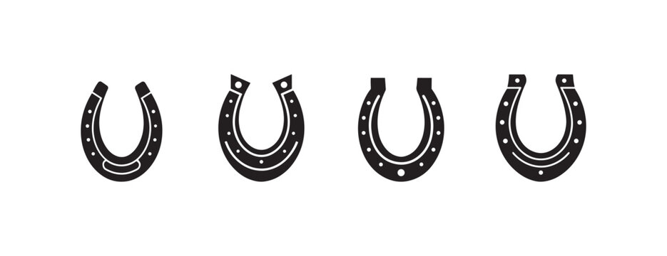 horseshoe icons in different orientations on white background for luck and symbol  horseshoe shapes with nails