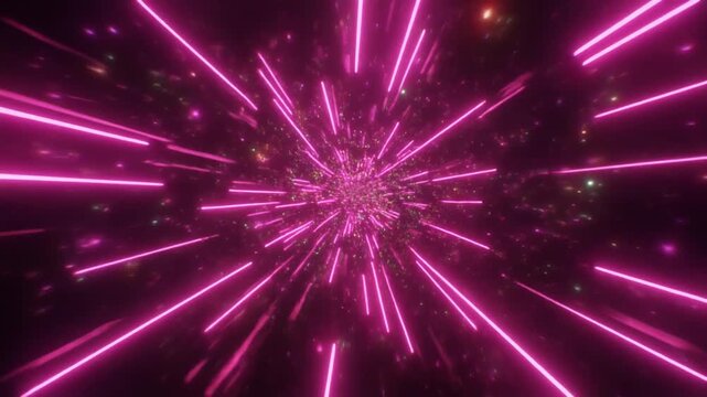 急速に広がるネオンピンクの光の爆発と光るネオンの軌跡