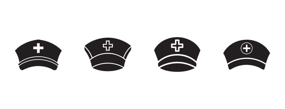 medical nurse hats with white crosses and stripes on solid white background  medical symbols