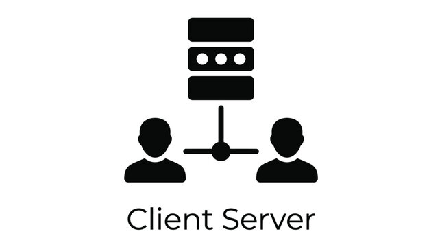 Illustration of client server communication network architecture diagram.