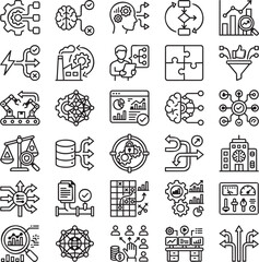 Fototapeta premium Autonomous Decision Engine Line Icons Set for AI Decision Intelligence, Enterprise Automation and Smart Operations